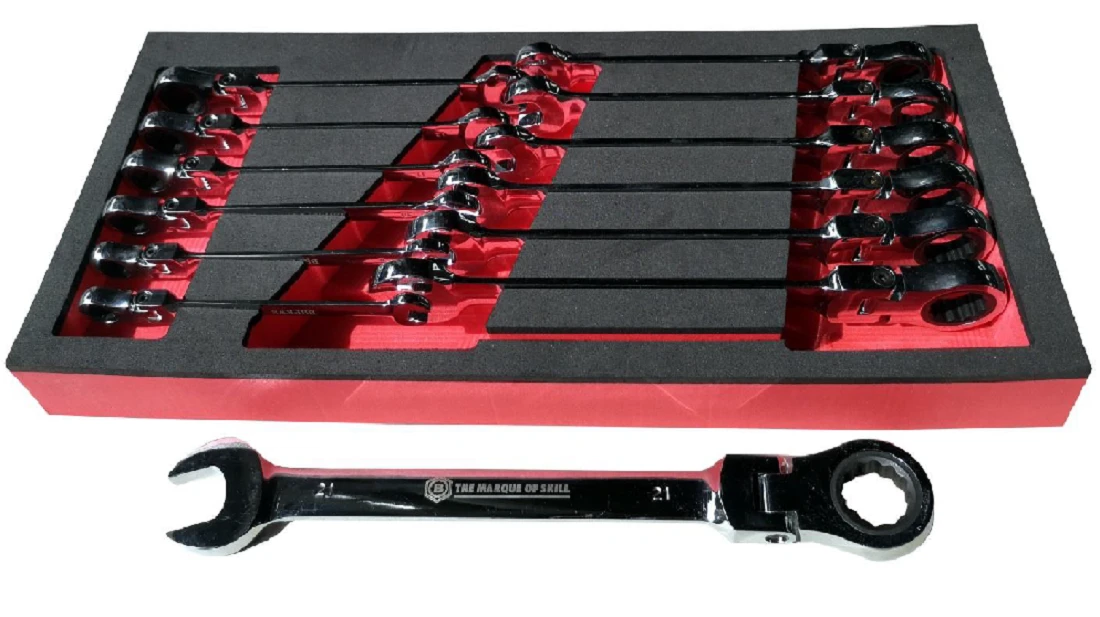 Britool Hallmark BHFRWSET13 13 Piece Flexible Ratchet Combination Spanner Set 8-21mm Foam Tray