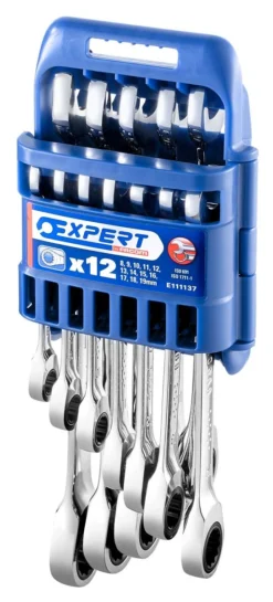 Expert By Facom E111137 12 Piece Metric Flat Ratcheting Combination Spanner Set 8-19mm