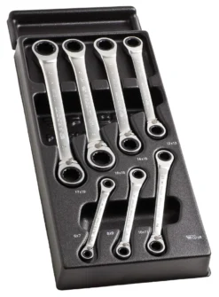 Facom MOD.65J7 7 Piece Metric Ratcheting Ring Spanner Wrench Set Supplied In Plastic Module Tray 6-19mm
