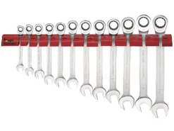 Teng WRSP12RS 12 Piece Ratcheting Combination Spanner Set On Wall Rack 8-19mm